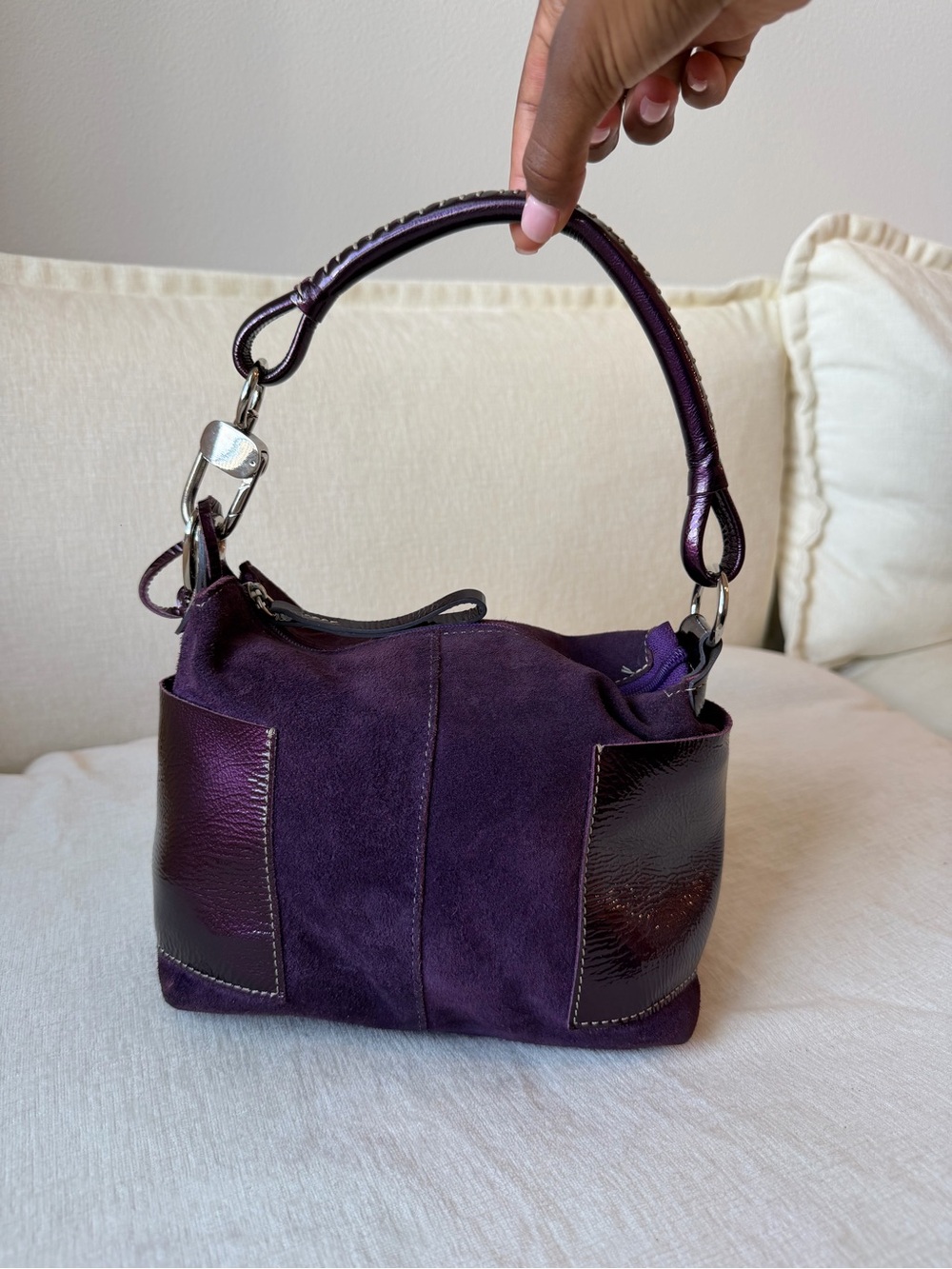 Peter Kent Plum Suede & Patent Leather Small Shoulder Bag